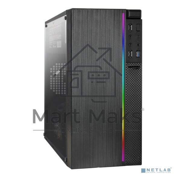 Компьютерный корпус Minitower ExeGate mEVO-9301-EVO800 (mATX, БП EVO800RGB с вент. 12см, с окном, 2*USB+1*USB3.0, HD аудио, черный, с RGB подсветкой)