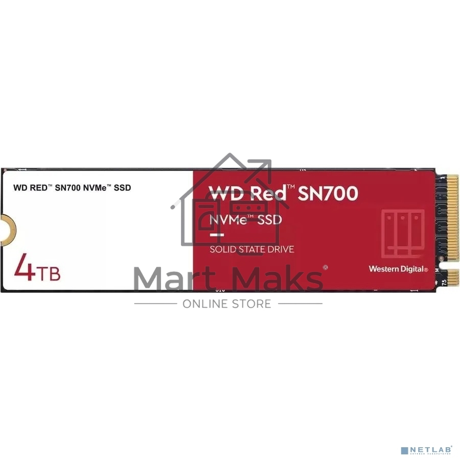 Накопитель SSD WD Red SN700 WDS400T1R0C, 4Tb, PCIe 3.0 x4, M.2 2280, NVMe, R/W 3400/3100