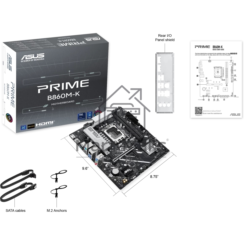 Материнская плата ASUS PRIME B860M-K, LGA 1851, Intel B860, 2xDDR5, 4xSATA, 2xM.2, 1xPCIe 4.0 x16, 2xPCIe 4.0 x1, 1xHDMI, 1xDP, 1x 2.5Gb LAN, 1xUSB-A 10Gbps, 3xUSB-A 5Gbps, 3xUSB-A 2.0, 3x3.5 мм, 7.1, mATX