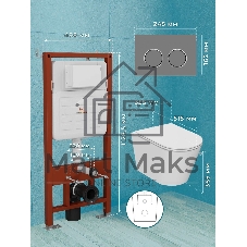Комплект BAU 6 в 1: усиленная инсталляция BAU IDEAL, унитаз подвесной безободковый Bau Nimb Hurricane смыв торнадо, быстросъемное тонкое сиденье дюропласт микролифт, клавиша Gun gray, серый металлик