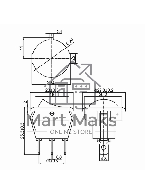 Выключатель клавишный Rexant круглый 250V 6А (3с) ON-OFF синий с подсветкой