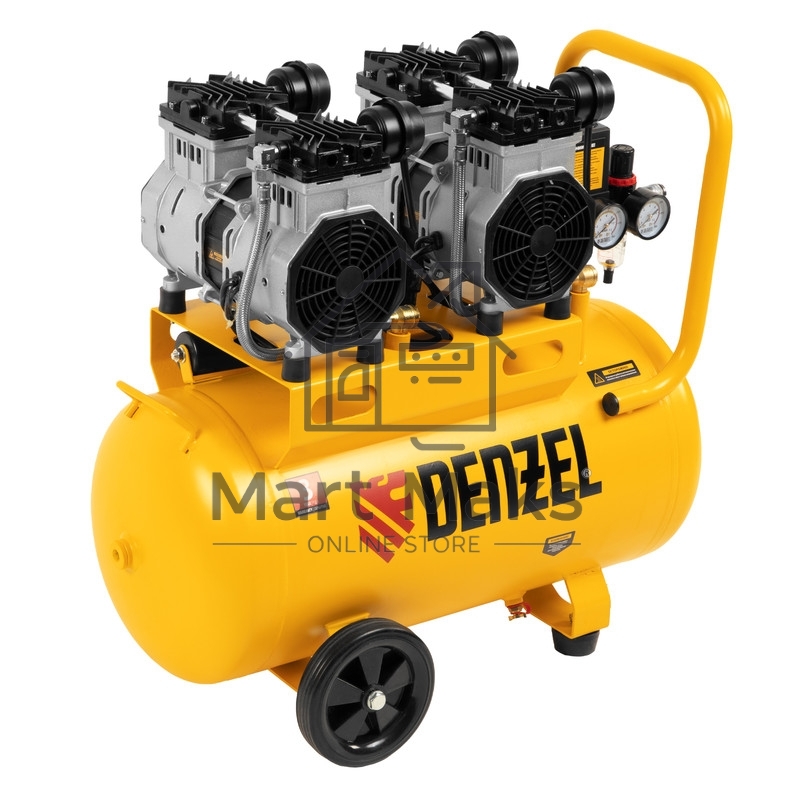 Компрессор безмаслянный малошумный DLS 2200/50, 2200 Вт, 2х1100, 50 л, 380 л/мин Denzel