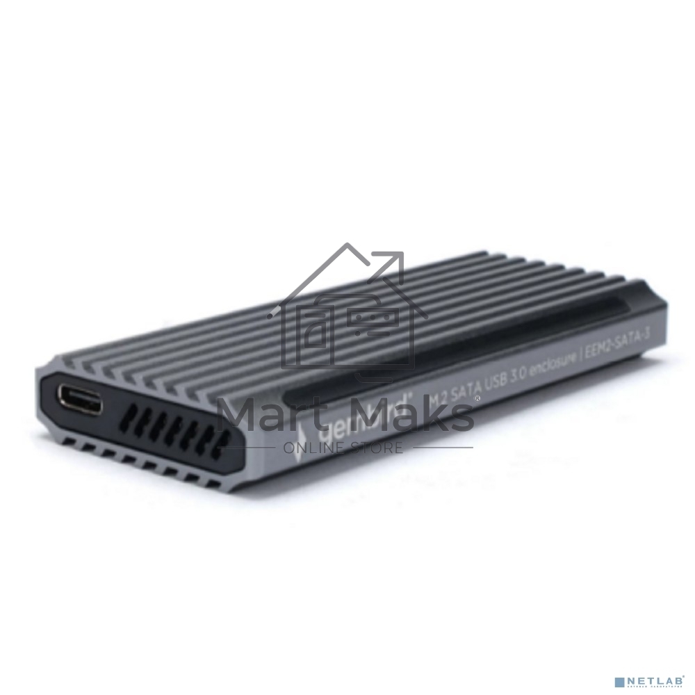 Внешний корпус Gembird EEM2-SATA-3 USB 3.1 для M2 SATA порт Type-С, RGB подсветка, металл, серебристый