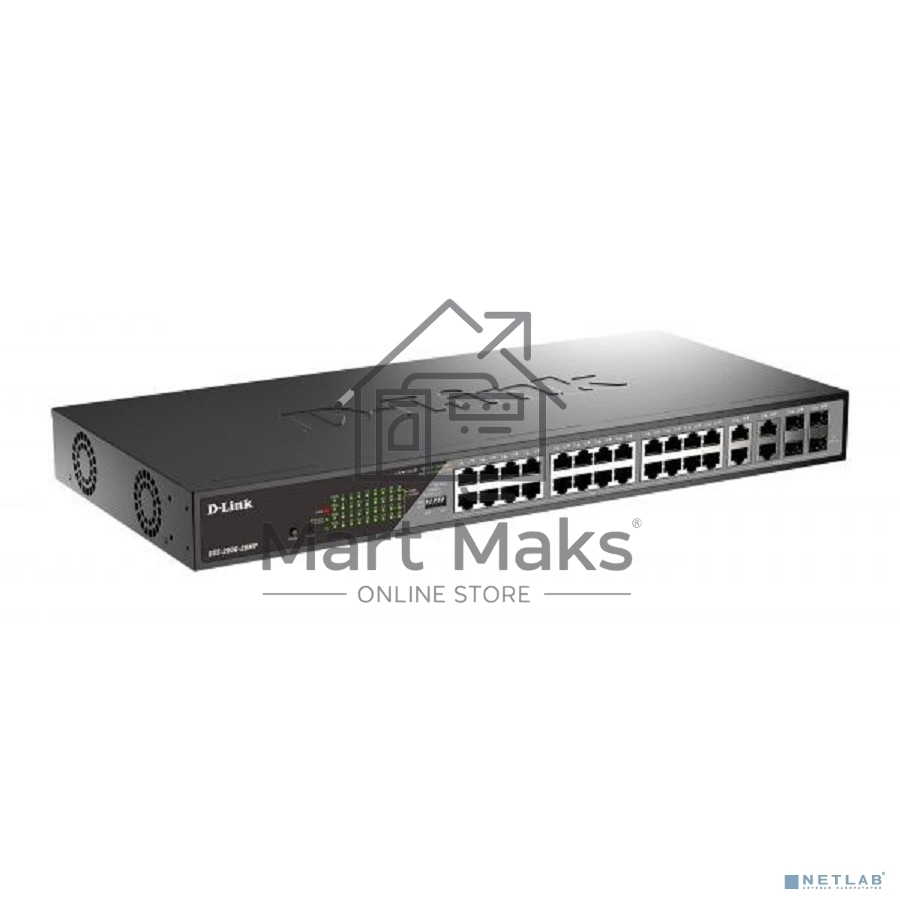 Сетевой коммутатор Smart L2 Surveillance Switch 24х1000Base-T PoE, 4xCombo 1000Base-T/SFP, PoE Budget 370W, Long-range PoE up to 250m