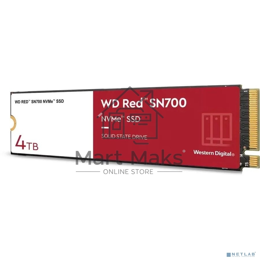 Накопитель SSD WD Red SN700 WDS400T1R0C, 4Tb, PCIe 3.0 x4, M.2 2280, NVMe, R/W 3400/3100