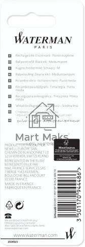 Стержень шариковый Waterman Standard Maxima (CWS0944480) M 1мм, черные чернила, блистер