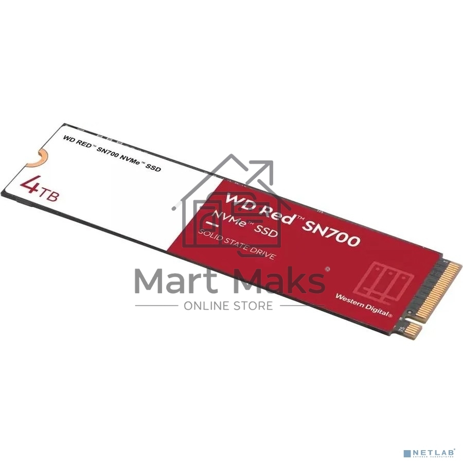 Накопитель SSD WD Red SN700 WDS400T1R0C, 4Tb, PCIe 3.0 x4, M.2 2280, NVMe, R/W 3400/3100