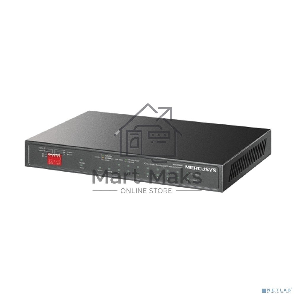 Kоммутатор 10-портовый гигабитный настольный Mercusys MS110GMP с 8 портами PoE+