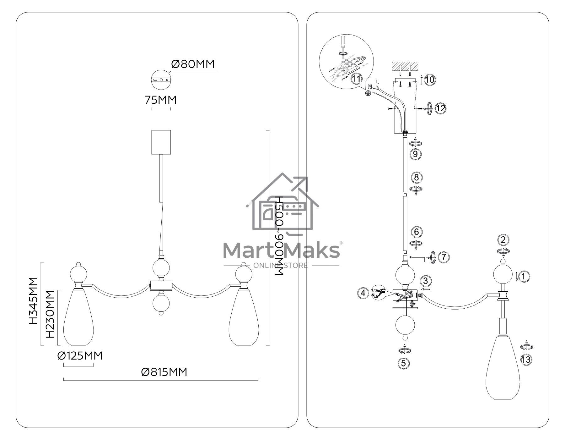 Люстра Ambrella light LH53287/7 BS/CL латунь/прозрачный E14*7 max 40W D815*900