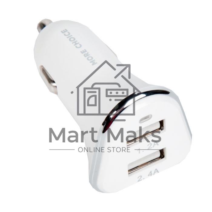 Автомобильная зарядка (от прикуривателя) 2USB 2.4A для Apple 8-pin More choice AC22i, белый