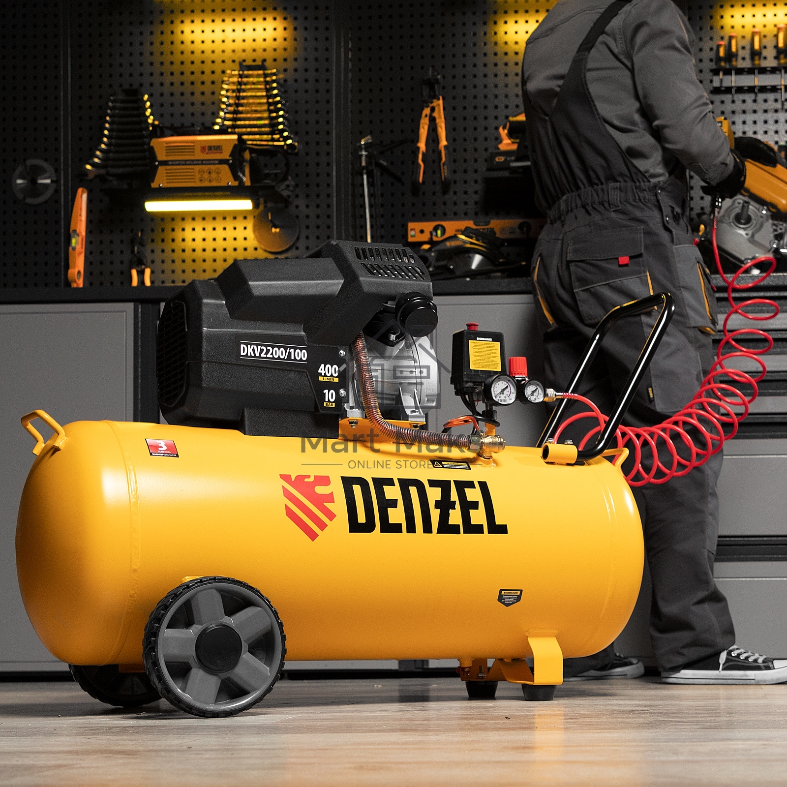 Компрессор Denzel воздушный DKV2200/100,Х-PRO 2.2 кВт, 400 л/мин, 100л 58079