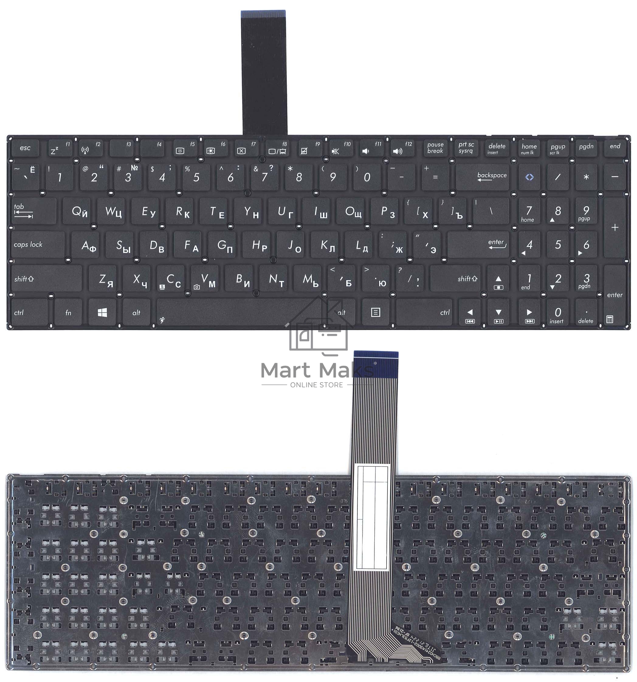 Клавиатура для ноутбука Asus K56 черная без рамки, плоский Enter