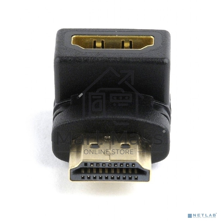 Переходник Cablexpert HDMI-HDMI 19F/19M, угловойсоединитель 90 градусов, золотые разъемы (A-HDMI90-FML)