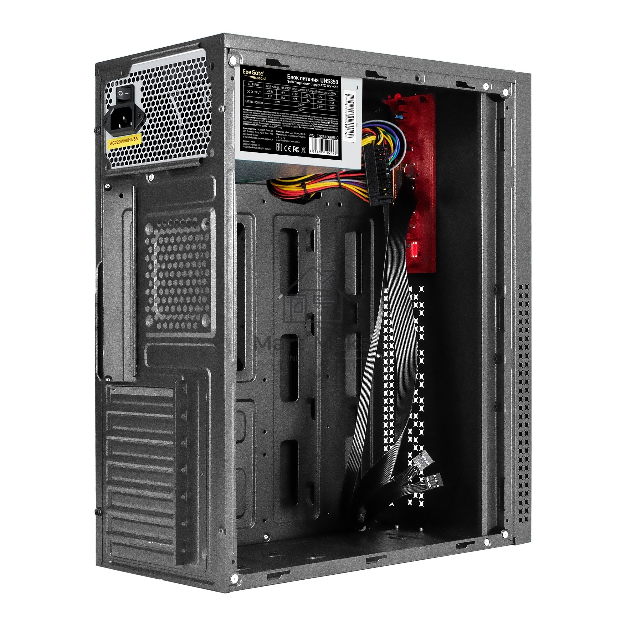 Компьютерный корпус Miditower ExeGate AA-443-UNS350 (ATX, БП UNS350 с вент. 12см, 2*USB+HD Audio, черный)