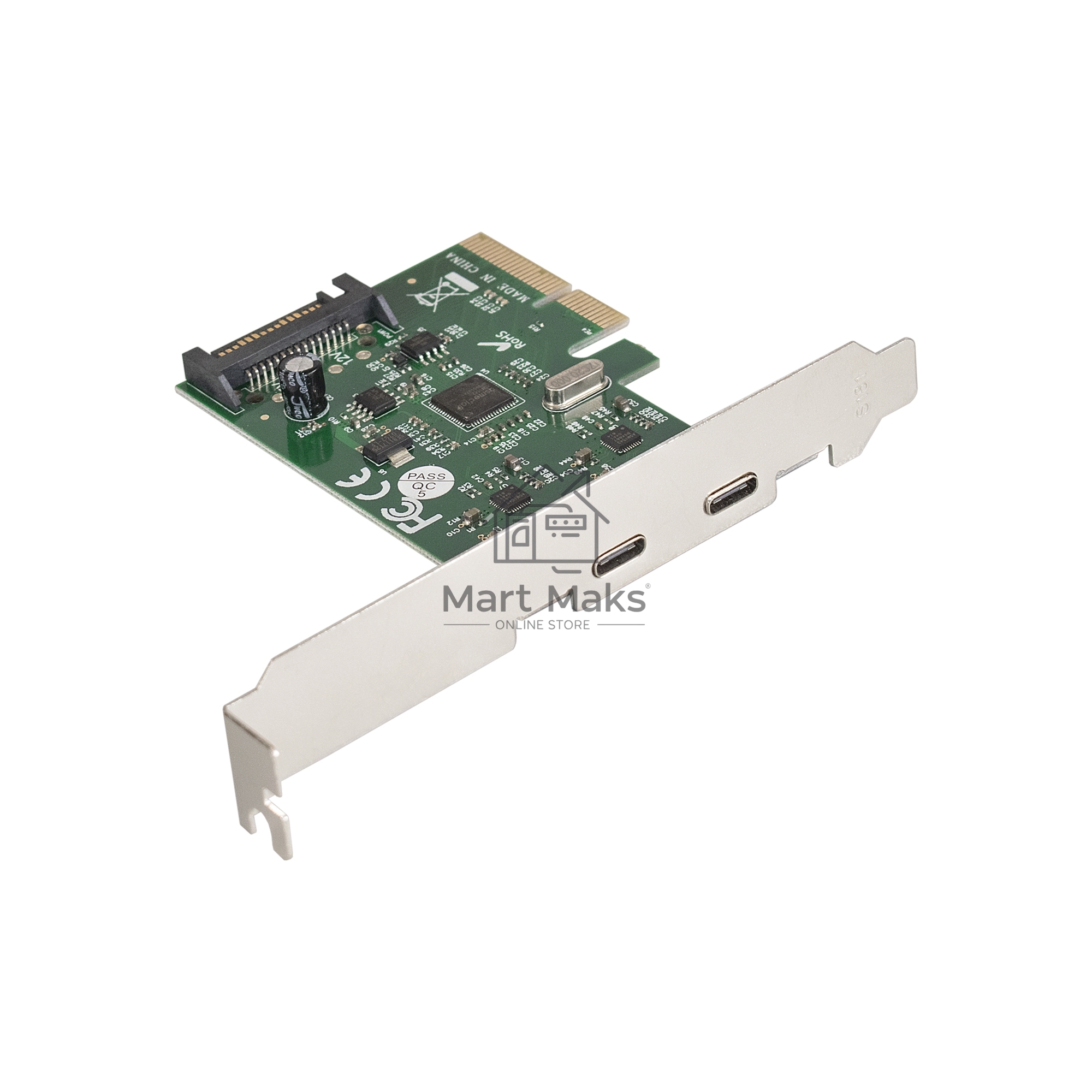 Контроллер ExeGate EXE-313 PCI-Ex4, 2*USB3.1 Type-C ext, разъем доп.питания (OEM)