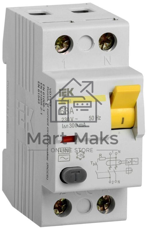 Выключатель дифференциальныйУЗО Iek MDV10-2-063-300 ВД1-63 2Р 63А 300мА ИЭК