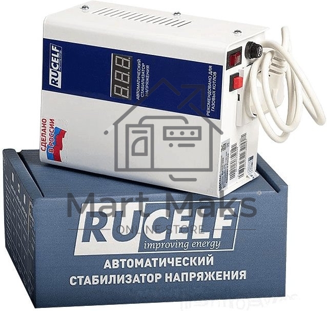 Стабилизатор RUCELFКОТЕЛ-1200 релейный настенный, Активная мощность 1.20 кВт, Тип входного напряжения однофазное 130-265 В, Точность стабилизации 8%, Количество ступеней стабилизации 4, Выходное напряжение 202-238 В, частота 50 Гц, Форма выходного сигнала