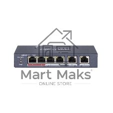 Коммутатор Hikvision DS-3E0106P-E/M, 4×100 Мбит/с PoE+ + 2×100 Мбит/с, неуправляемый