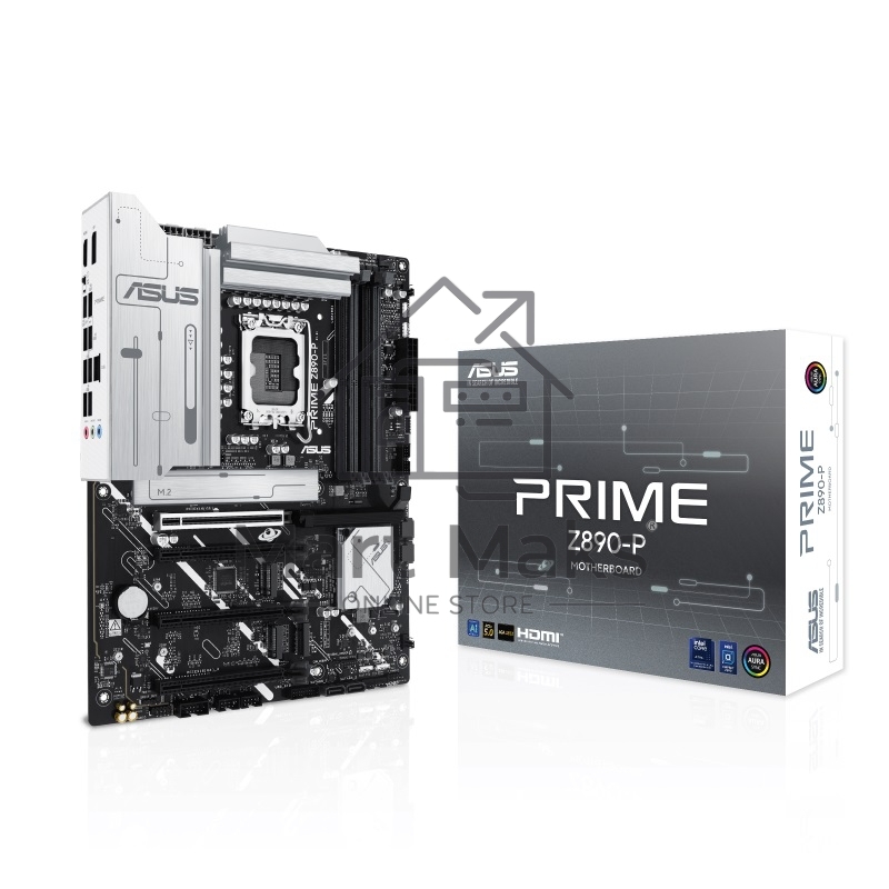 Материнская плата ASUS PRIME Z890-P, LGA 1851, Intel Z890, 4xDDR5, 4xSATA, 4xM.2, 1xPCIe 5.0 x16, 2xPCIe 4.0 x4, 1xPCIe 4.0 x1, 1xHDMI, 1xDP, 1xUSB-C (видеовыход), 1x 2.5Gb LAN, 4xUSB-A 2.0, 2xUSB-A 3.2 Gen 1, 1xUSB-A 3.2 Gen 2, 1xUSB-C 3.2 Gen 2x2, 3x3.5