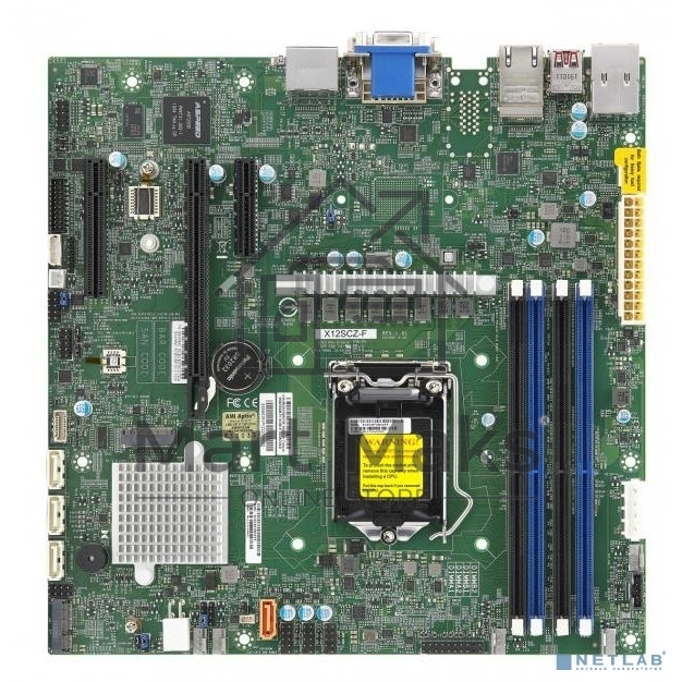 Материнская плата SuperMicro MBD-X12SCZ-F-O, LGA1200, Intel W480E, 4xDDR4, 4xSATA, 1xM.2, 1xPCIe x16, 2xPCIe x4, 1xPCIe x1, 2xRJ45, 1xDVI-D, 2xDP, 1xVGA, 1xCOM, 1xDOM, TPM 2.0, 6xUSB 2.0 (внутренние), 1xM.2 (E-Key для Wi-Fi), mATX (OEM)