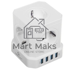 Сетевой фильтр Cablexpert Tower TWR-5-U4-W-2, 5 р, 10А, 4хUSB, 3.1А, 2 м, ур.защиты 4+, белый, коробка