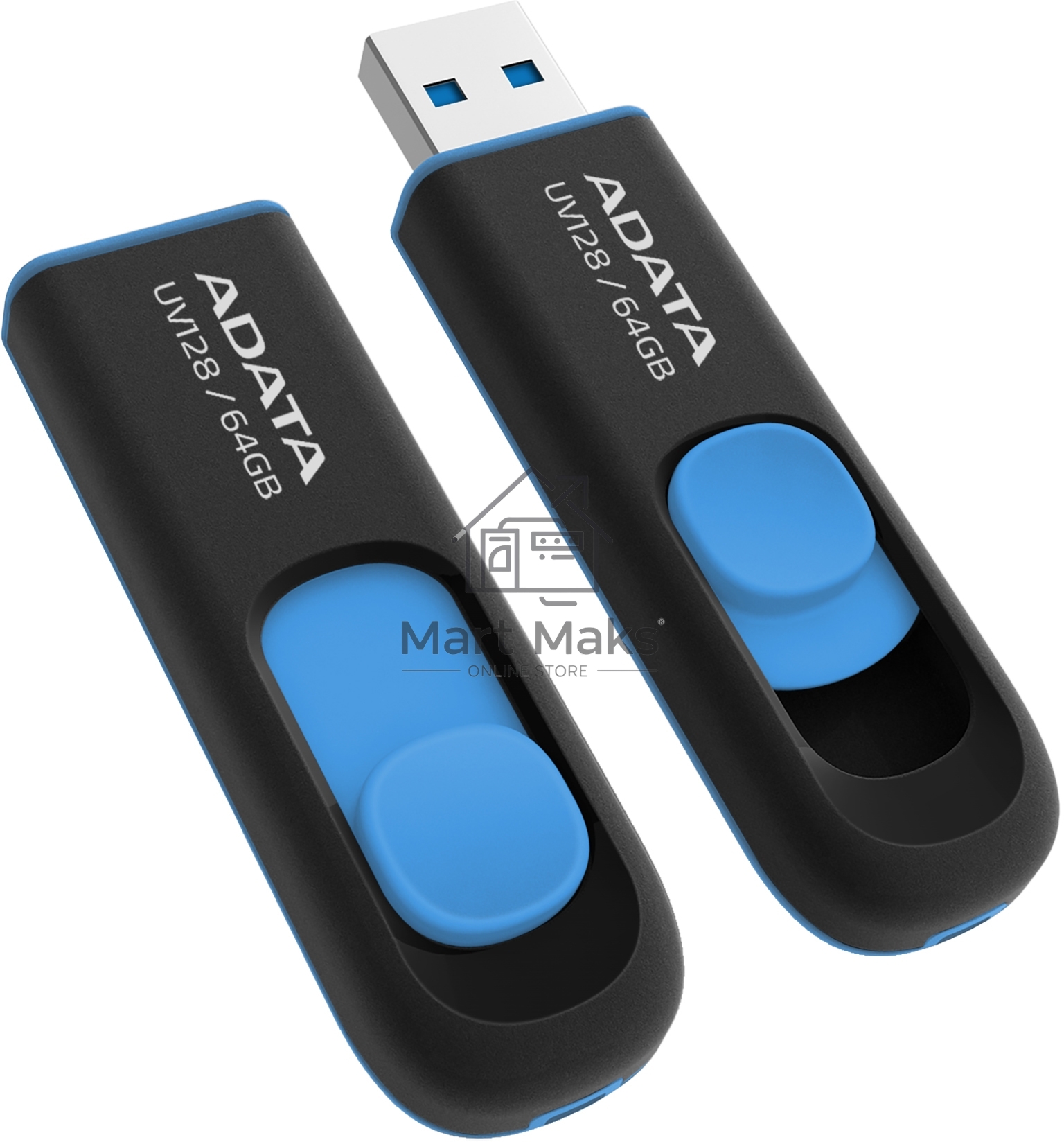 Флешка USB ADATA UV128 (AUV128-64G-RBE), 64Gb, USB 3.0, R/W 100/30, черный/синий