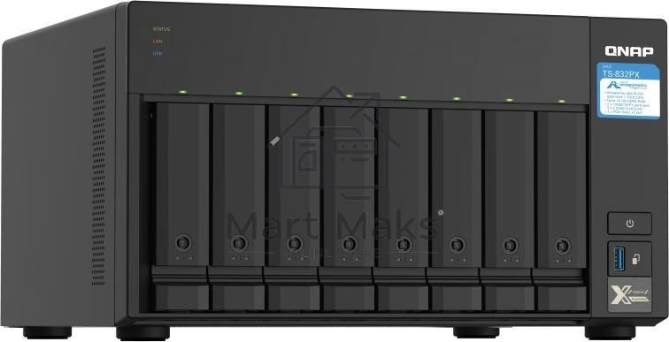 Сетевое хранилище без дисков SMB QNAP TS-832PX-4G 8-Bay NAS, AL324 64-bit quad-core 1.7GHz, 4GB DDR4 SODIMM RAM (up to 1x16 GB), 8 x 3.5