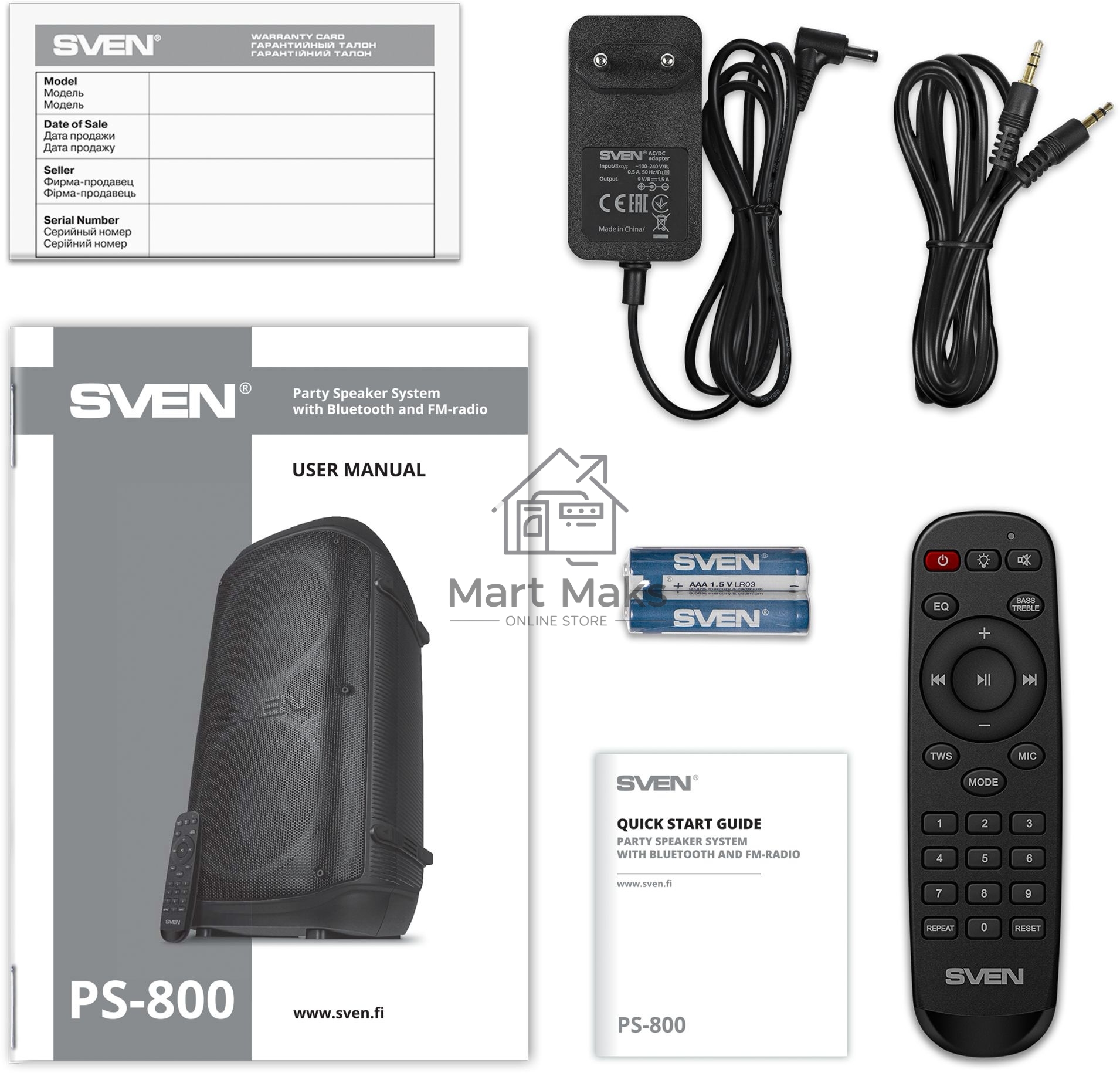 Колонка портативная Sven PS-800 черный 100W 2.0 BT 10м 4400mAh