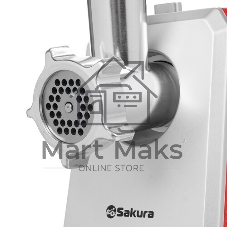 Мясорубка электрическая Sakura SA-6424R красный, 2000 Вт, 3.5 кг/мин, реверс, защита от перегрузки, металлический лоток, насадки - 4