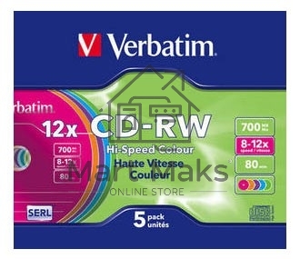 Диск CD-RW Verbatim 700Mb 12x Slim case (5шт) Color (43167)