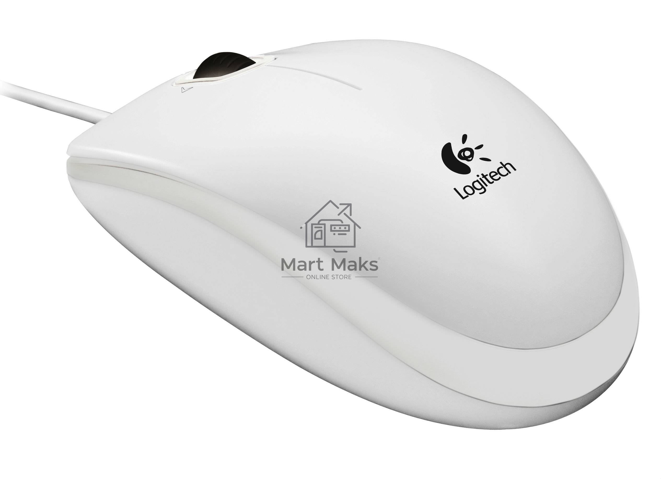 Мышь проводная Logitech B100 белый, 1000 dpi, USB, кнопки - 3