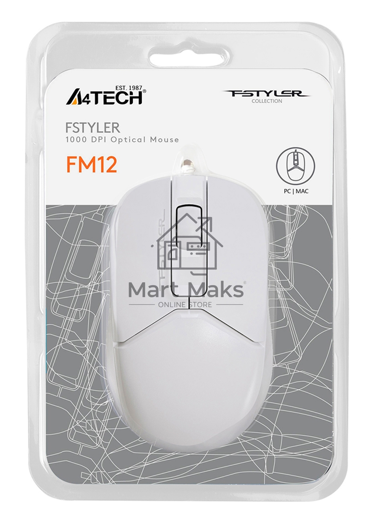 Мышь проводная A4Tech Fstyler FM12S белый, 1200 dpi, USB, кнопки - 3