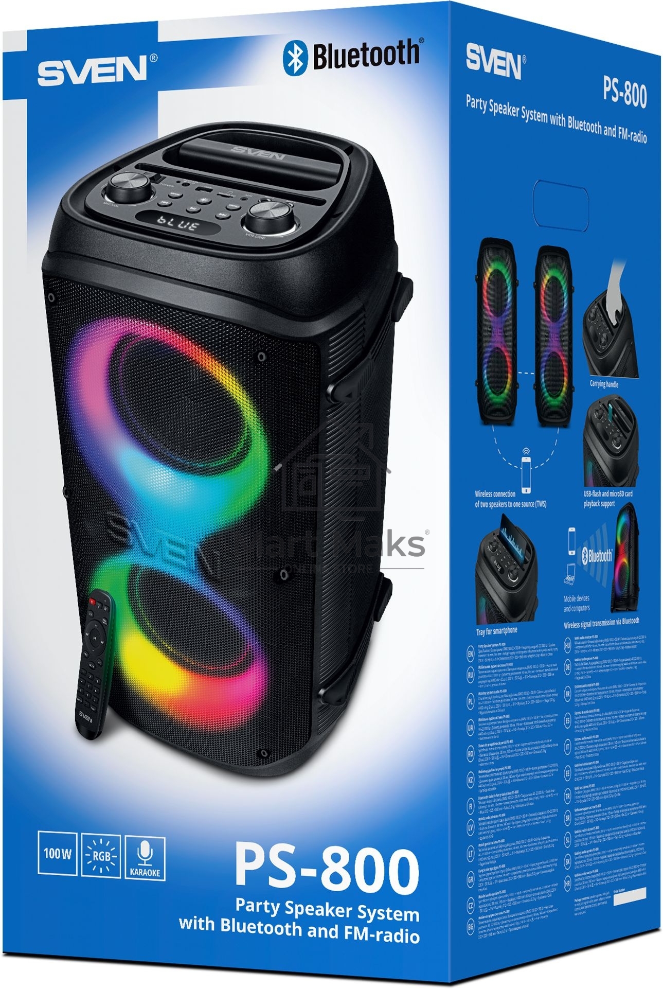 Колонка портативная Sven PS-800 черный 100W 2.0 BT 10м 4400mAh