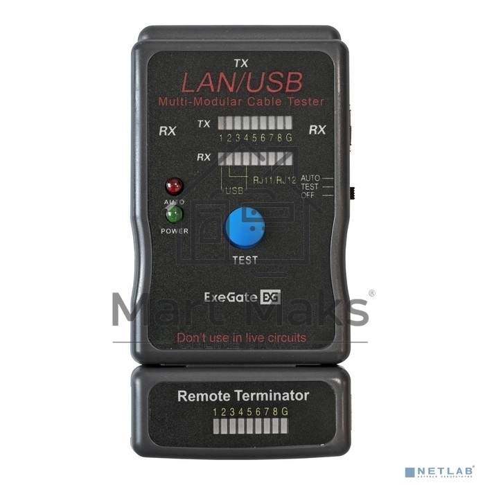 Тестер сетевой ExeGate EX293160RUS EX-T5448 для RJ-45/RJ-11/RJ-12/USB