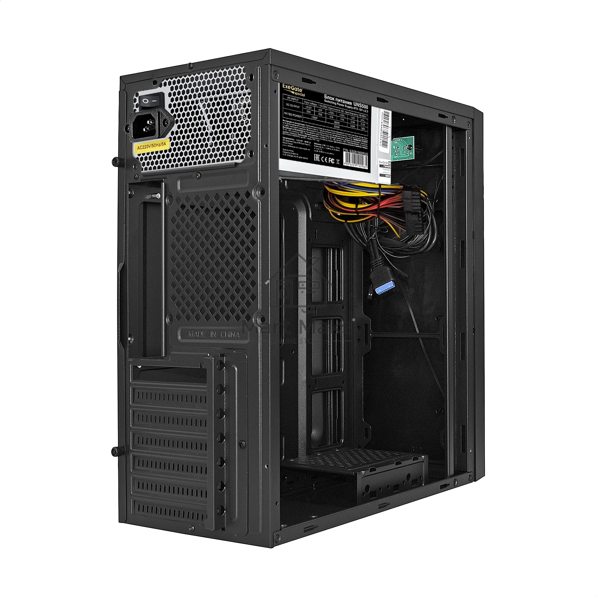 Компьютерный корпус Miditower ExeGate XP-333U-UNS500 (ATX, БП UNS500 с вент. 12см, 1*USB+2*USB3.0, аудио, черный)