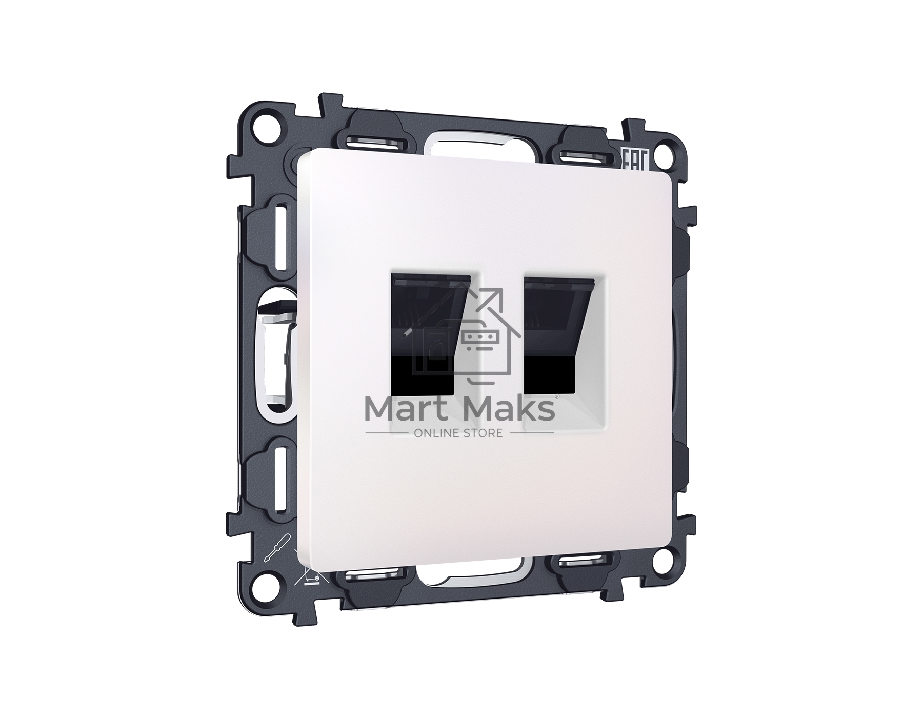 Комплект механизма компьютерной двойной розетки RJ-45 с автоматической защитной шторкой ALFA Жемчуг QUANT (AP2121, VM189) MA212110