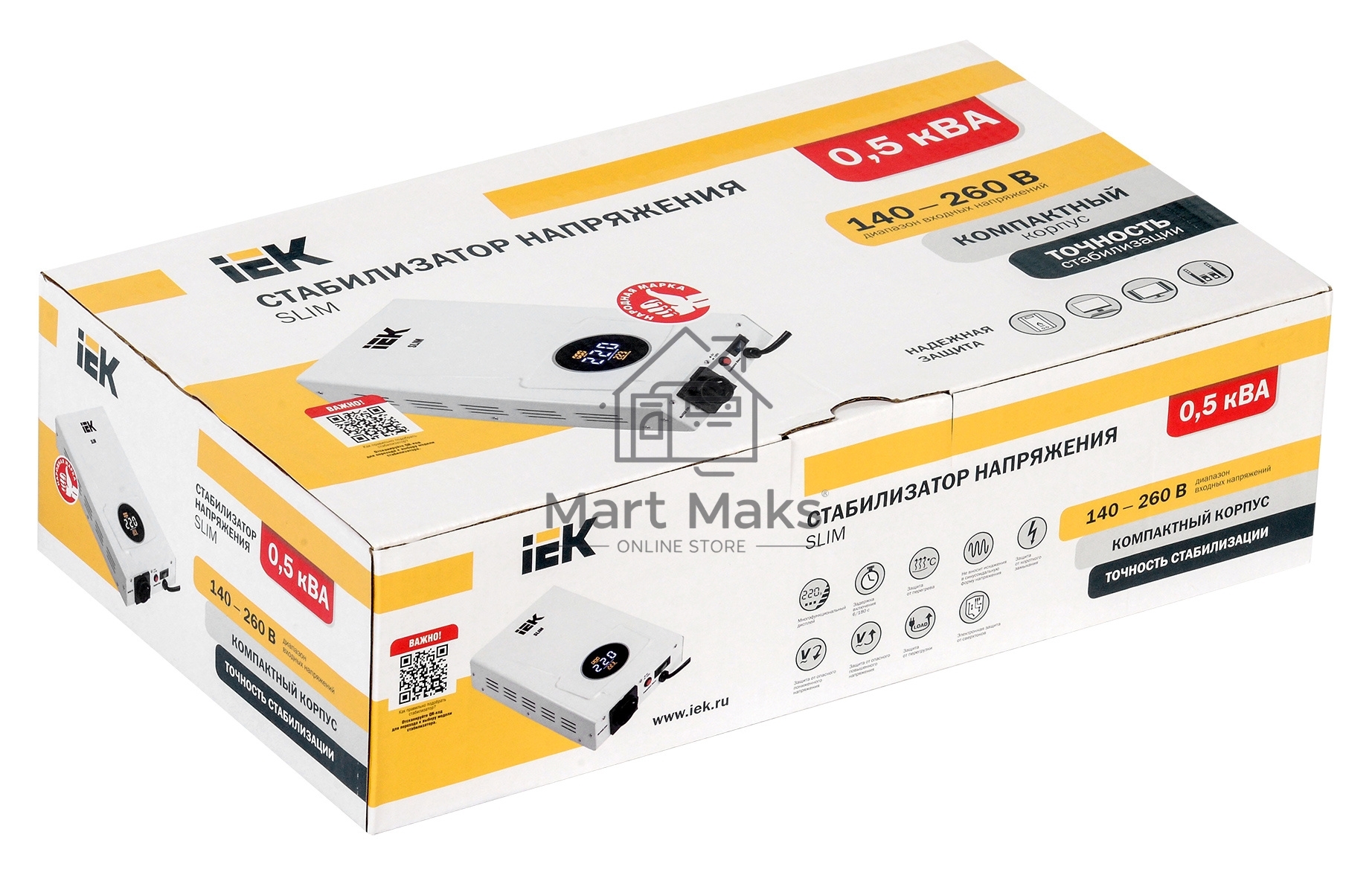 Стабилизатор напряжения настенный SLIM 0,5кВА IEK IVS22-1-D05-09