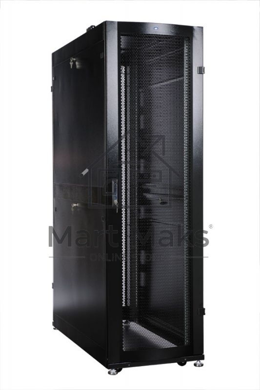 Шкаф серверный ПРОФ напольный 48U (600x1000) дверь перфор. 2 шт., черный, в сборе