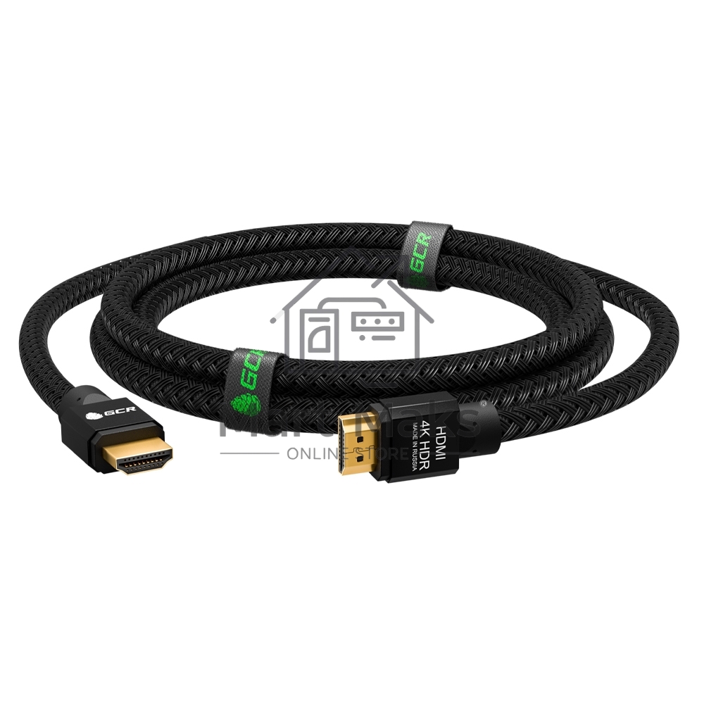 Кабель Greenconnect 1.0m HDMI версия 2.0, HDR 4:2:2, Ultra HD, 4K 60 fps 60Hz/5K*30Hz, 3D, AUDIO, 18.0 Гбит/с, 28/28 AWG, OD7.8mm, тройной экран, черный нейлон, AL корпус черный, GCR-51307