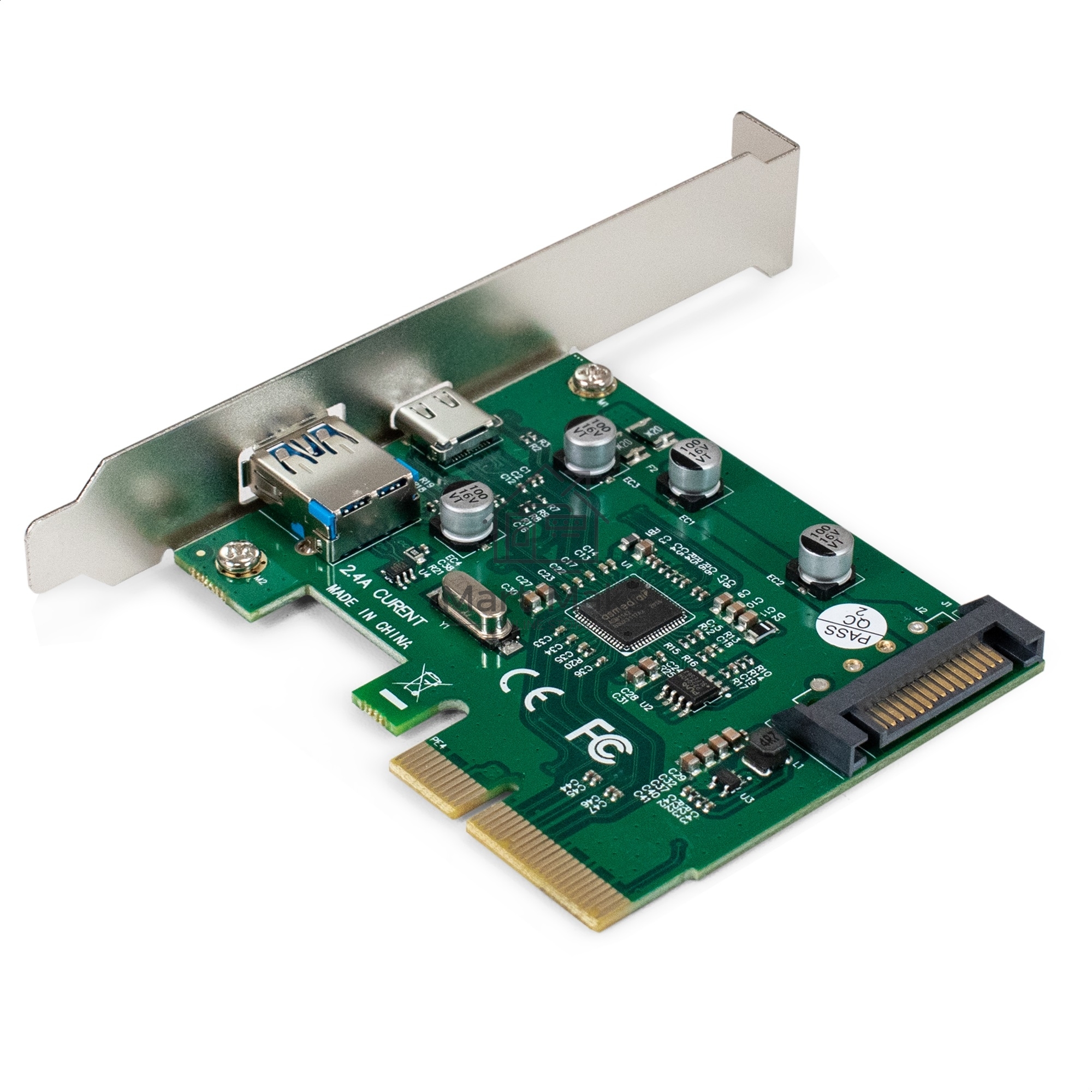 Контроллер ExeGate EXE-320-1A1C (PCI-E x4 v3.0, USB3.2 Gen2 1xType-A + 1xType-C ext., SuperSpeed+ скорость до 10 Гбит/с, разъем доп.питания, ASMedia Chipset ASM1142)