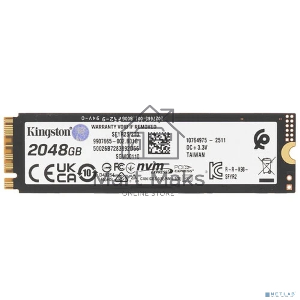 Твердотельный накопитель Kingston SSD Fury Renegade, 2048GB, M.2(22x80mm), NVMe, PCIe 5.0 x4, 3D TLC, R/W 14700/14000MB/s, IOPs 2 200 000/2 200 000, TBW 2000, DWPD 0.5 (12 мес)