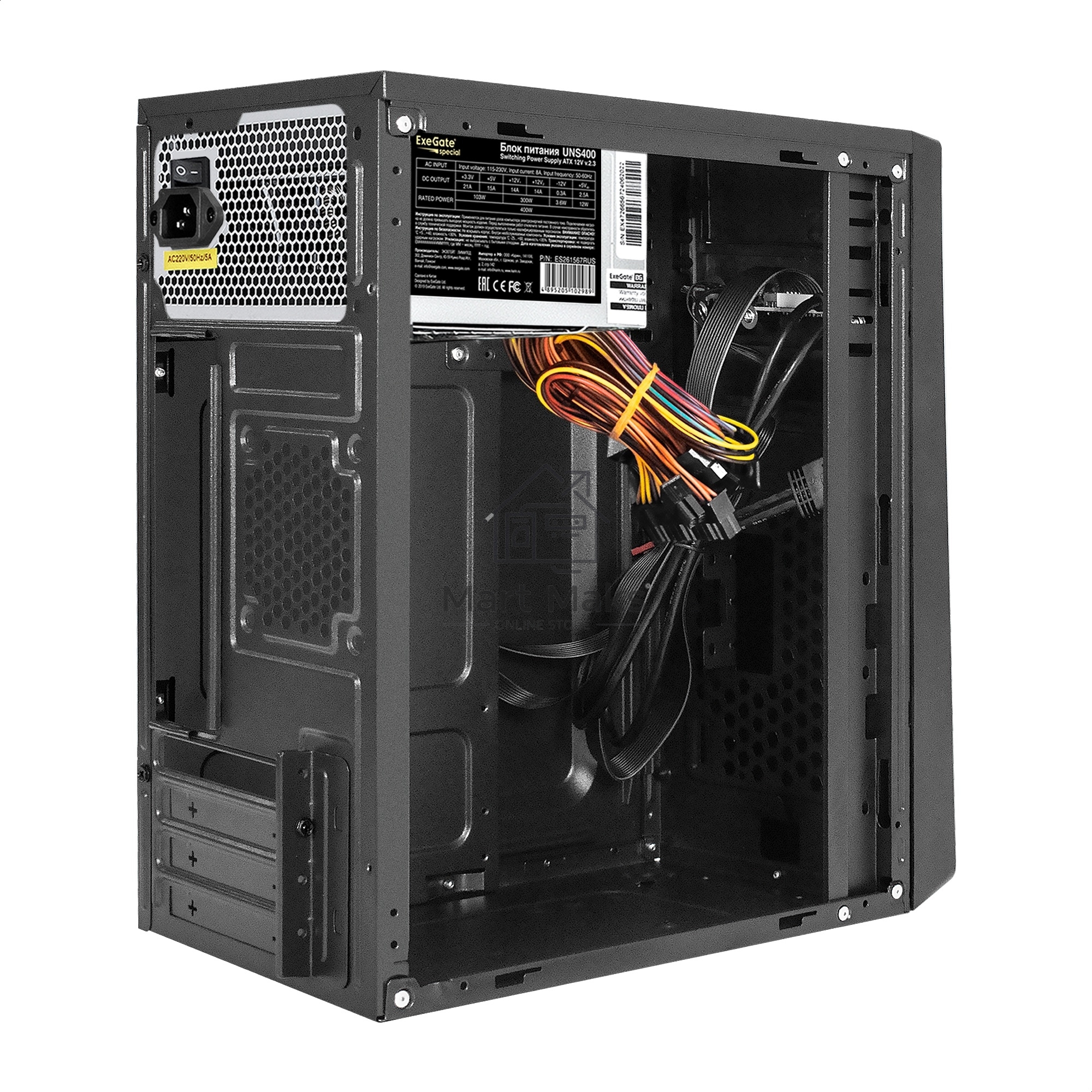 Компьютерный корпус Minitower ExeGate BAA-107U-UNS400 (mATX, БП UNS400 с вент. 12см, 1*USB+2*USB3.0, аудио, черный)