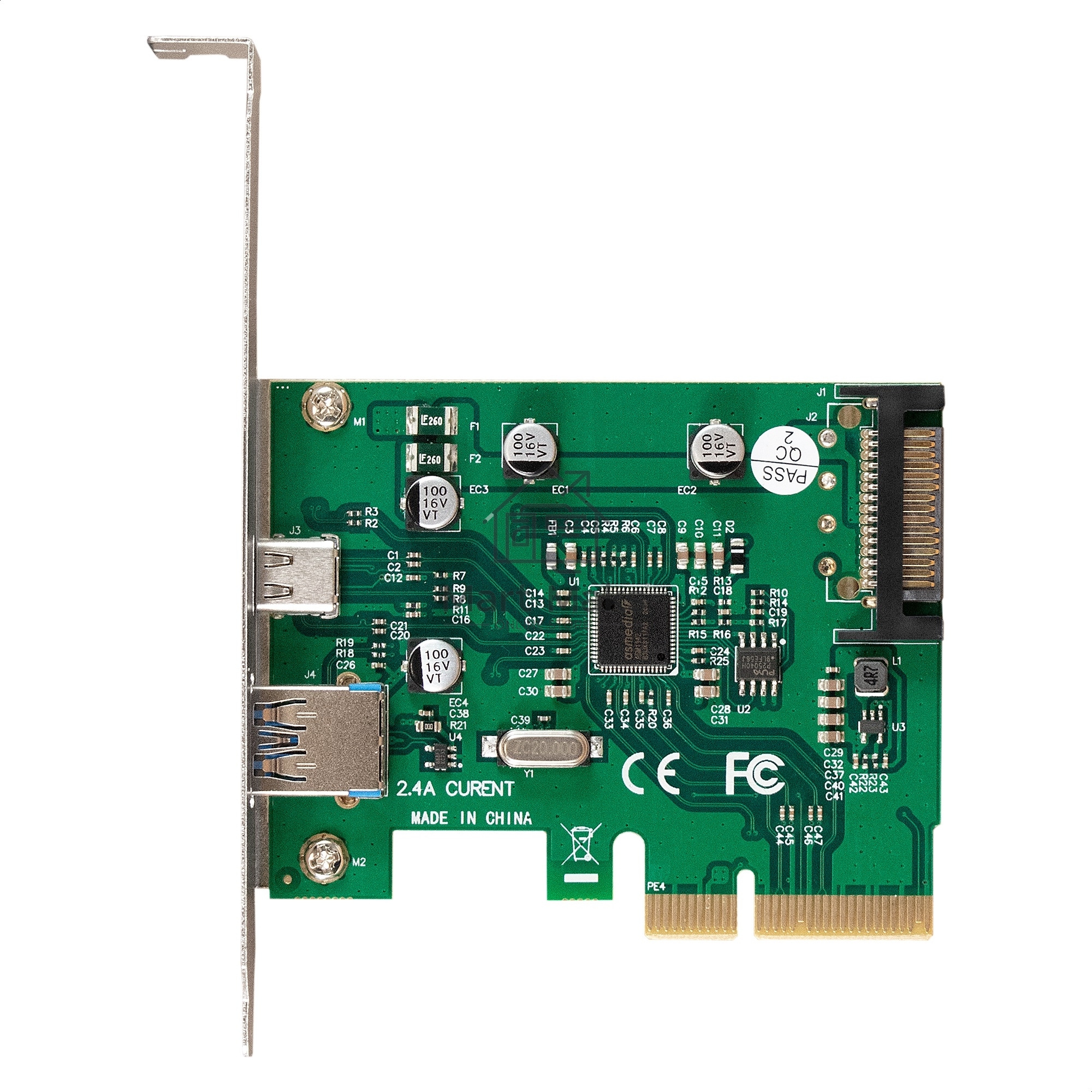 Контроллер ExeGate EXE-320-1A1C (PCI-E x4 v3.0, USB3.2 Gen2 1xType-A + 1xType-C ext., SuperSpeed+ скорость до 10 Гбит/с, разъем доп.питания, ASMedia Chipset ASM1142)