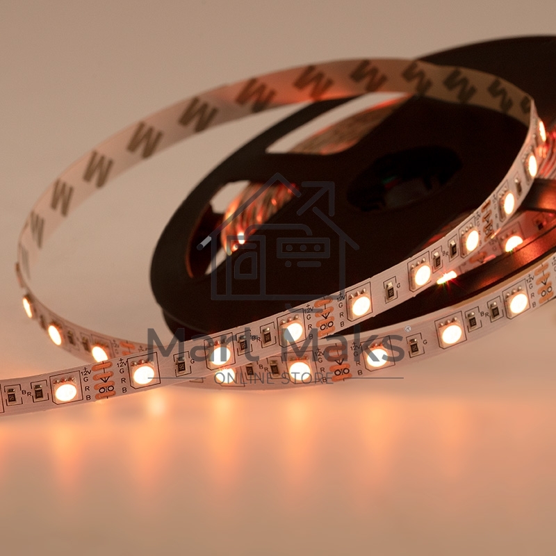 Лента LED открытая, 10 мм, IP23, SMD 5050, 60 LED/m, 12 V, цвет свечения RGB