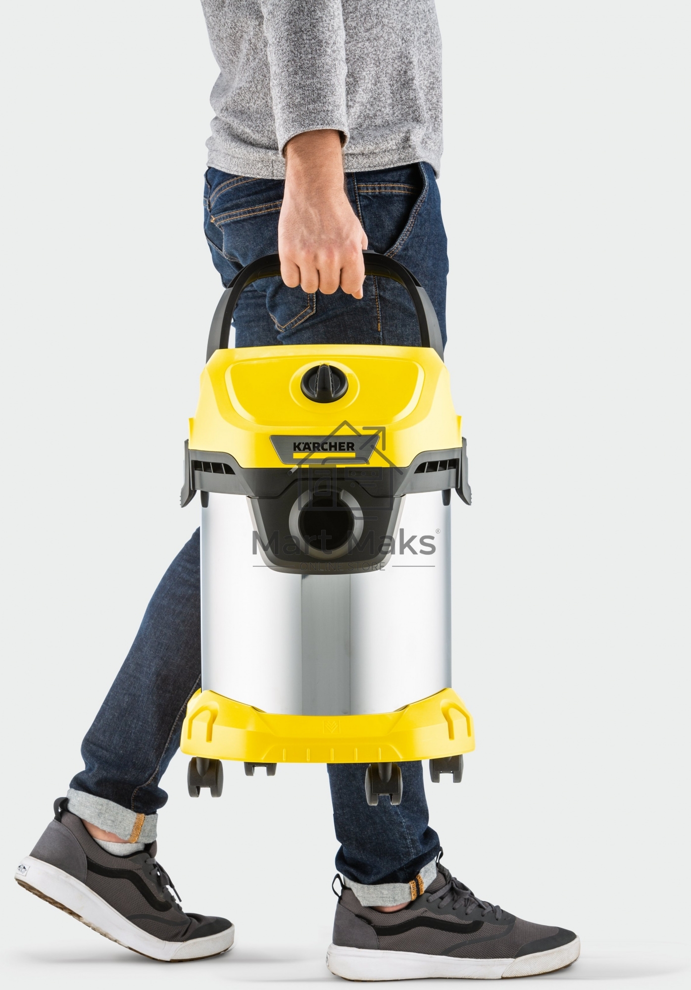 Строительный пылесос Karcher WD 3 S V-17/4/20 желтый, 1000 Вт, уборка сухая/сбор воды, пылесборник мешок/контейнер, 17 л