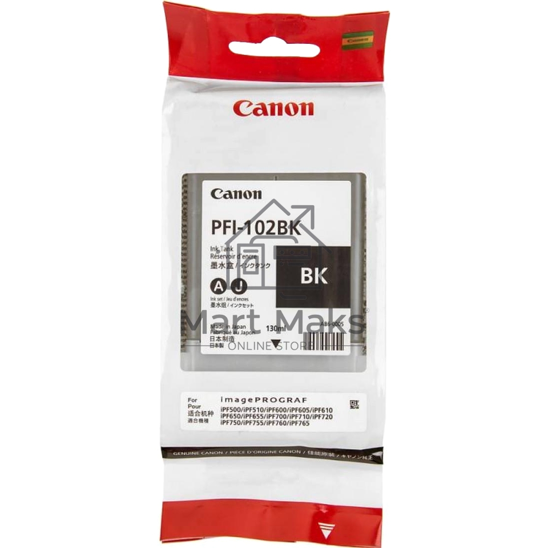 Картридж струйный Canon PFI-102Bk (0895B001) черный (130 мл.) для Canon iPF605, iPF610, iPF650, iPF655, iPF710, iPF750, iPF755, LP17, iPF510
