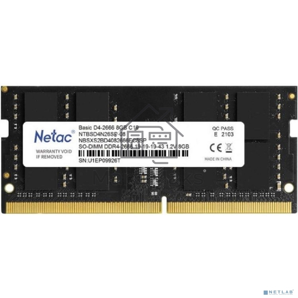Оперативная память NETAC Basic, DDR4, 8GB (1x8GB), 2666MHz, CL19, SO-DIMM