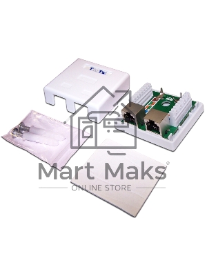 Настенная розетка, 2 порта RJ-45 категории 5е, STP, белая