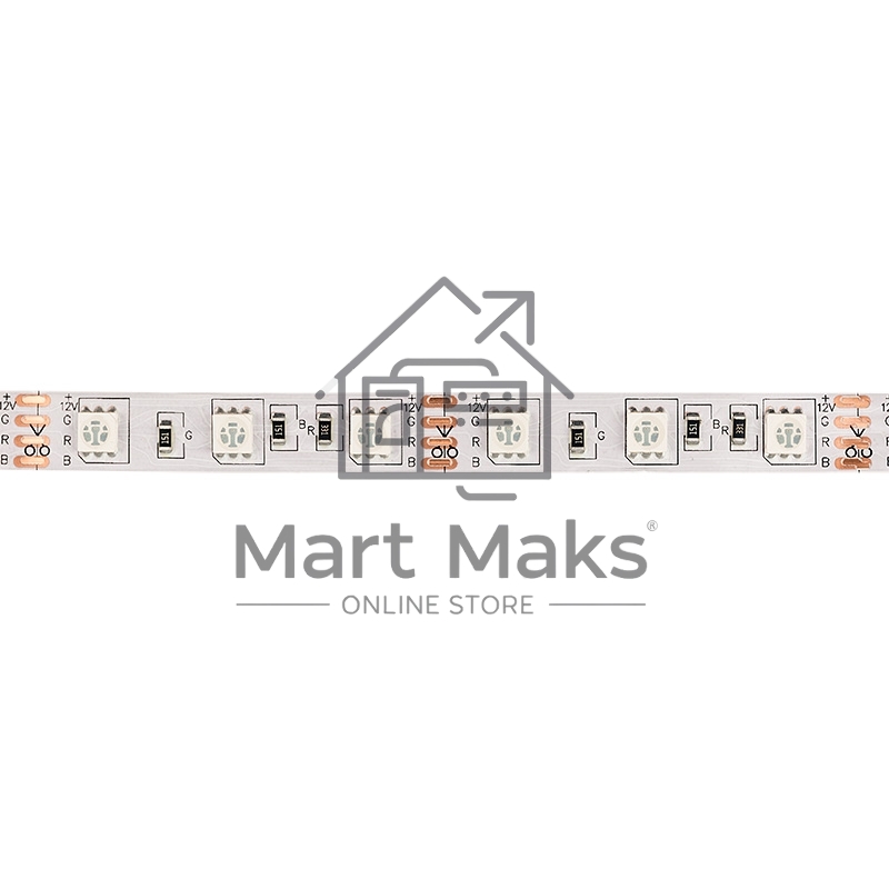 Лента LED открытая, 10 мм, IP23, SMD 5050, 60 LED/m, 12 V, цвет свечения RGB