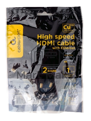 Кабель HDMI Cablexpert CCF2-HDMI4-1M, 19M/19M, v2.0, медь, позол.разъемы, экран, 2 фер.кольца, 1м, черный, пакет